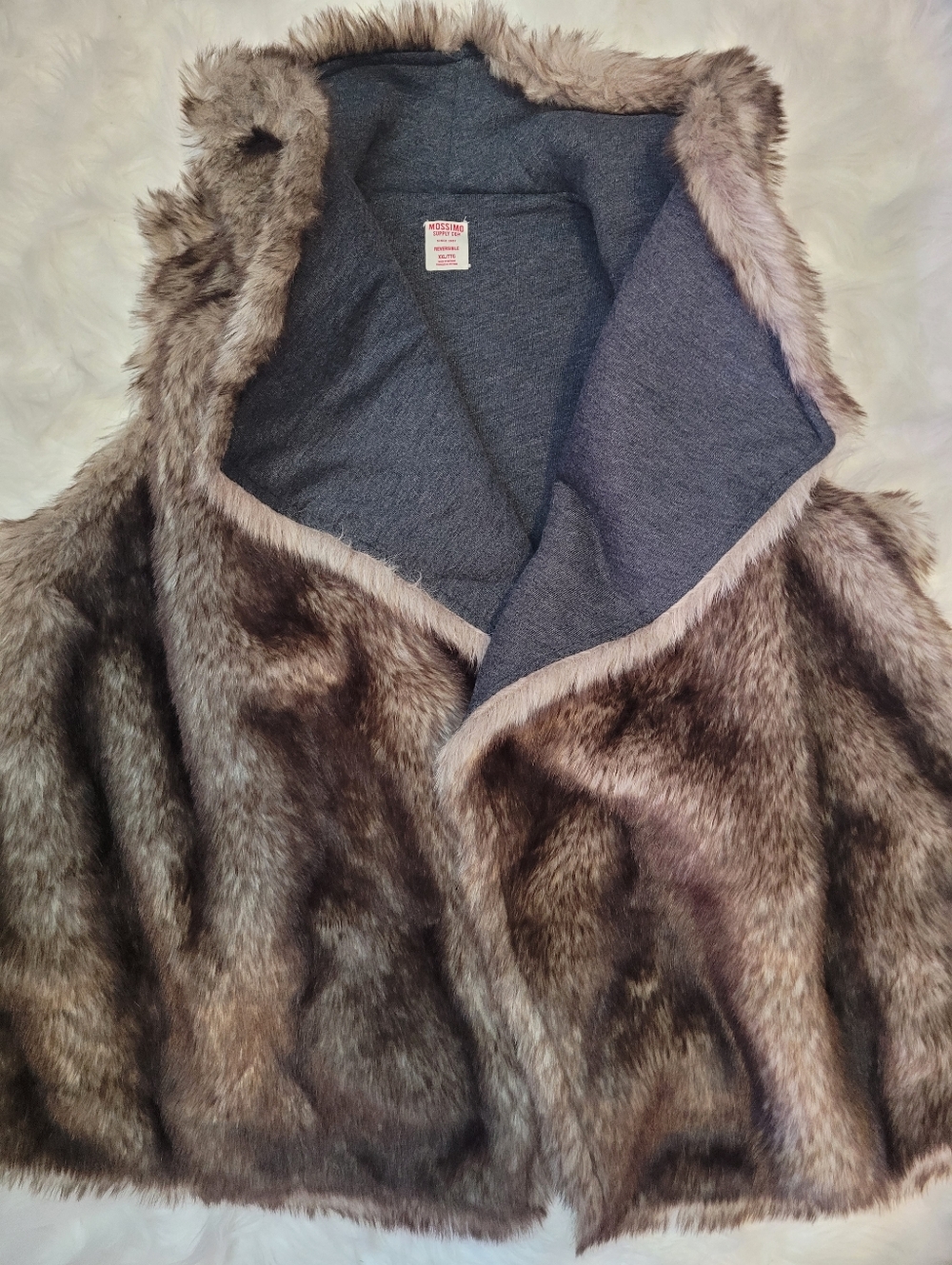 Mossimo Faux Fur Reversible Vest in Brown Taupe and Charcoal Grey Knit